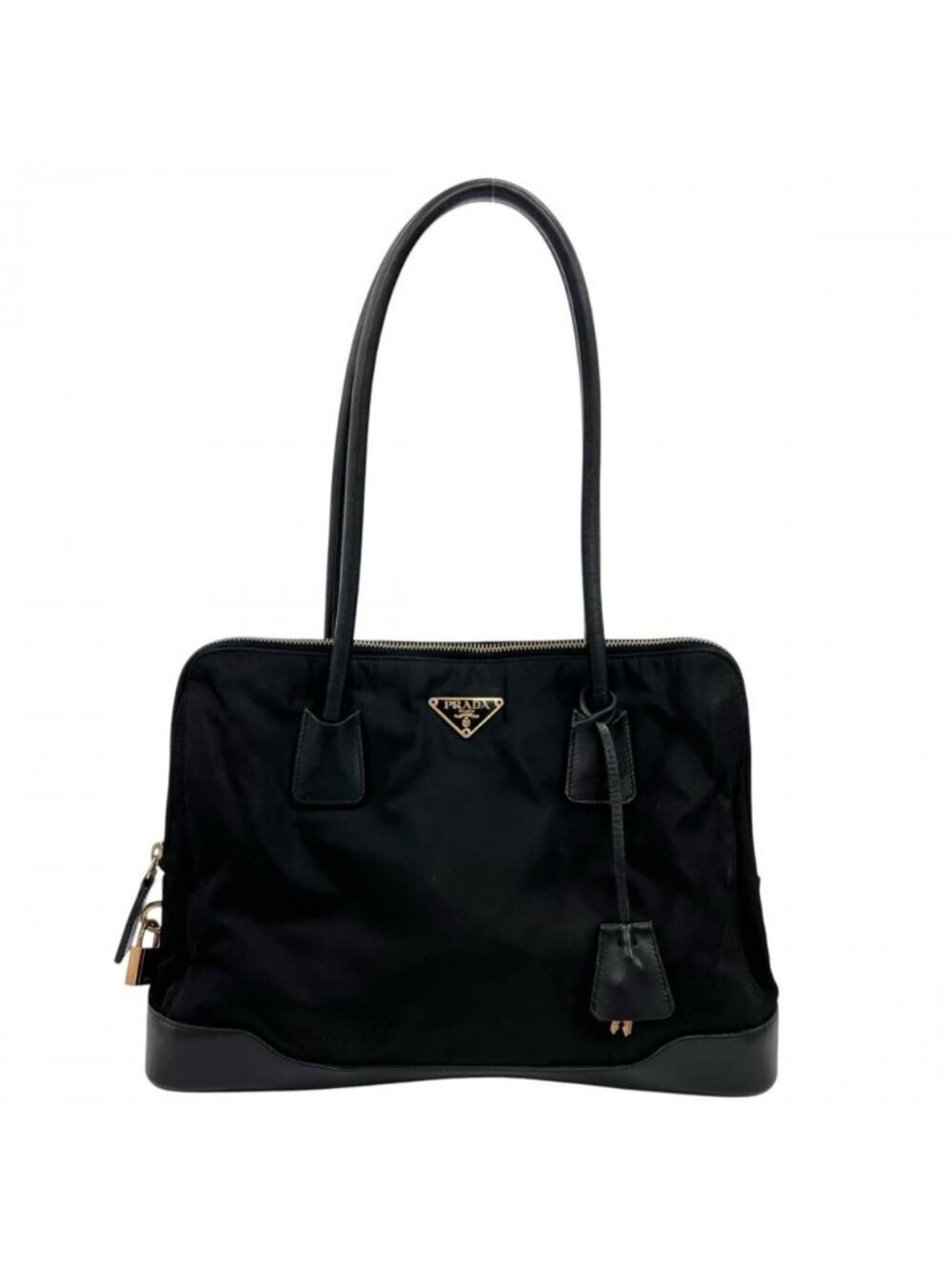 Prada Handbag Tessuto Triangle Logo Shoulder Nylon Leather Black Gold